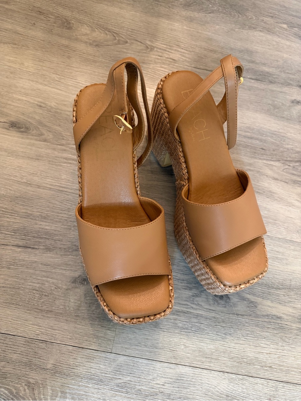 Woven Tan Platform Slingback Sandals - Picture 4 of 5